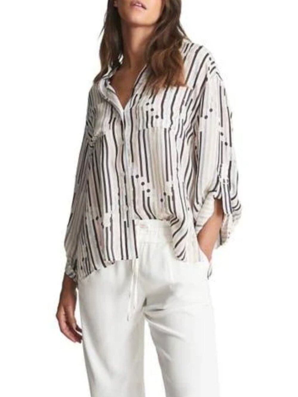 NWT Reiss Mabel Stripe Band Collar Blouse Multi US 0